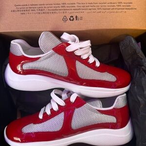 Prada Red and Silver Athletic Shoes